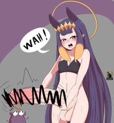 1futa balls belly_button big_balls blush blushing_at_viewer bottomless bra_only censor_bar censored clothed clothing diadem dialogue english_text erect_penis erection eyebrows_visible_through_hair fan_mascot_(vtuber) fangs flat_chest futa_only futanari grey_eyes halo highres holding_own_penis holding_penis hololive hololive_english huge_cock humanoid humanoid_penis large_penis light-skinned_futanari light_skin long_hair looking_at_viewer masturbation mostly_nude movement_lines multicolored_hair ninomae_ina'nis niviox open_mouth orange_hair penis penis_expansion penis_growth pointless_censoring pointy_ears purple_hair smug smug_face standing surprised tako_(ninomae_ina'nis) testicles text tiara twitching veiny_penis very_long_hair virtual_youtuber