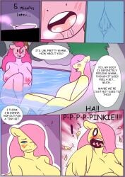 anthro blush comic completely_nude drooling english_text fluttershy_(mlp) furry heavy_breathing huge_breasts incense my_little_pony nude pink_hair pinkie_pie_(mlp) pool rubbing_pussy shocked skinny_dipping smooth_skin speech_bubble spunkubus wings