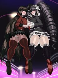 2girls anus ass captain_kirb celestia_ludenberg danganronpa danganronpa:_trigger_happy_havoc danganronpa_v3 female female_only harukawa_maki holding_hands multiple_girls panties panties_aside pussy straight_hair underwear upskirt