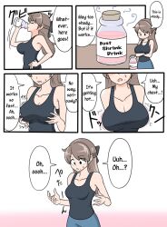 big_breasts breast_reduction breast_shrinking comic drink drinking english_text female_only haruozi huge_breasts more_at_source solo tagme translated