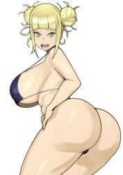 1girls 2022 ass bikini blonde_hair blue_bikini breasts doublehero fangs female female_only gold_eyes hi_res himiko_toga hips huge_ass huge_breasts looking_at_viewer my_hero_academia open_mouth pointy_teeth short_hair sideboob simple_background slim_waist thick_thighs thighs twin_buns white_background wide_hips