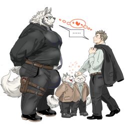 ... 1:1 abs age_difference anthro backpack beard belt big_bulge big_muscles big_pecs blush bodyguard bottomwear bulge canid canine canis chan_kiti_chan_(artist) closed_eyes clothing duo eye_contact eyewear facial_hair family father father_and_child father_and_son footwear fur glasses grey_hair group hair heart hi_res human human_on_anthro interspecies jacket larger_anthro larger_male looking_at_another male male/male mammal muscular muscular_anthro muscular_male older_anthro older_male pants parent parent_and_child pecs petting platinum_blonde_hair president romantic romantic_couple shoes size_difference smaller_human smaller_male son suit topwear white_body white_fur wolf young younger_human younger_male