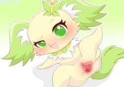 2021 :3 accessory anthro blush canid canine canis clitoris clovergame0 domestic_dog female fur genitals gradient_background green_body green_eyes green_fur hair_accessory hi_res jewelpet jewelry mammal neck_tuft necklace one_leg_up open_mouth peridot_(jewelpet) presenting presenting_pussy pussy raised_leg sanrio sega_toys semi-anthro signature simple_background solo spread_legs spread_pussy spreading tuft yellow_body yellow_fur