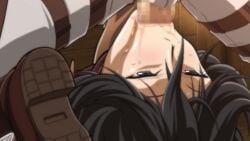 1boy 1girls :>= asian asian_female attack_on_titan black_hair blowjob blowjob_face blush blushing boots censored censored_penis clothed clothed_female clothed_male duo emotionless expressionless face_fucking fellatio female female_focus grey_eyes hair_between_eyes horse_lips indoors interracial irrumatio jean_kirstein jeankasa light-skinned_female light_skin lost_rarities male male/female medium_hair mikasa_ackerman military_uniform mosaic_censoring oral oral_sex pale-skinned_female pale_skin paradis_military_uniform penis penis_in_mouth petite red_scarf saliva saliva_trail scarf shingeki_no_kyojin soldier straight submissive submissive_female sucking_penis takapiko thigh_strap throat_swabbing uniform unseen_male_face upside-down vacuum_fellatio