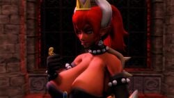 3d animated blonde_hair bowsette clothing dark_skin female_pred female_prey horns large_breasts mario_(series) minigirl neck_bulge new_super_mario_bros._u_deluxe nintendo oral_vore princess_peach red_bowsette red_hair sound super_mario_bros. tagme toasterking video vore