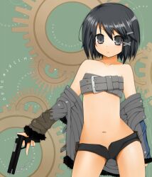 alternate_version_available asagi_asagiri belt belt_bra breasts coat coat_on_shoulders disgaea kochiya_(gothope) nippon_ichi_software short_shorts unzipped_shorts