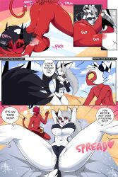 ... 2022 2:3 anthro armpits ass beach_towel big_breasts bikini black_hair breasts camel_toe cameltoe canid canid_demon carliabot clothing comic demon english_text female fur group hair hellhound helluva_boss hi_res humanoid imp loona_(helluva_boss) male mammal millie_(helluva_boss) moxxie_(helluva_boss) nipple_outline o-ring open_mouth outside profanity pussy question_mark red_body red_sclera red_skin speech_bubble spread_legs spreading swimwear text towel trio url white_body white_fur