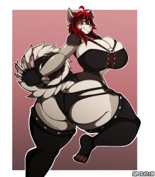 1girls 2018 4k absurd_res anthro artist_name ass ass_cleavage big_ass big_breasts big_butt black_hair breast_squish breasts brown_body brown_fur bubble_ass bubble_butt busty butt_crack canid canine canis cleavage cleavage_overflow clothed clothing curvaceous curvy curvy_body curvy_female curvy_figure digital_media_(artwork) domestic_dog eyelashes facial_piercing feet female female_focus female_only fingerless_gloves fingers fluffy_tail fur furry gloves grey_body grey_fur hair handwear hi_res highlights_(coloring) hourglass_figure huge_ass huge_breasts huge_butt large_breasts looking_at_viewer looking_back mammal mixi_elkhound multicolored_body multicolored_fur multicolored_hair nose_piercing nose_ring piercing rear_view red_eyes red_hair red_highlights round_ass short_hair simple_background smile solo squish superix thick_ass thick_thighs thigh_highs toes two_tone_body two_tone_fur two_tone_hair voluptuous watermark wide_hips