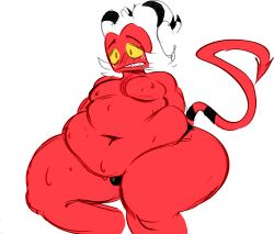 1boy arms_behind_back belly belly_button big_ass big_belly big_thighs blush breasts bulge chubby chubby_anthro chubby_belly chubby_male color colored colored_sketch edit fat fat_belly fat_thighs hair helluva_boss horns love_handles male male_focus male_only moobs moxxie_(helluva_boss) no_humans non-human non-human_only obese obese_anthro obese_male overweight overweight_anthro overweight_male raised_eyebrows sitting small_penis sweat sweatdrop sweating sweaty tail teeth thick_thighs trashdrawy