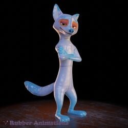 2022 3d 3d_(artwork) anthro black_background canid canine clothing digital_media_(artwork) disney fox fur glistening glistening_clothing green_eyes hi_res latex looking_at_viewer looking_forward male male_only mammal nick_wilde orange_body orange_fur rubber rubber_(artist) rubber_clothing rubber_suit signature simple_background skinsuit solo standing tight_clothing translucent translucent_clothing white_latex zootopia