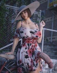 1futa 3d balls bicycle big_breasts big_penis bike casual clothed clothing erect_penis erection fit_futanari futa_only futanari hat headwear human ineffective_clothing nipples outdoors pale_skin penis_out public ryuu_ga_gotoku saeko_mukouda solo stevencarson