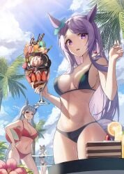 beach cake carozzi cherry chocolate costa curren_chan_(umamusume) dessert drink food gold_ship_(umamusume) grapes ice_cream meiji_(brand) meiji_(chocolate) mejiro_mcqueen_(umamusume) nabisco obsesi&oacute;n orange_(fruit) orange_juice oreo paradise peanut strawberry strawberry_shortcake_(food) swimwear umamusume vacation wafer whipped_cream