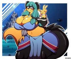 1girls 2018 5_fingers absurd_res anthro artist_name ass atlantis:_the_lost_empire belly_button big_ass big_breasts big_butt big_tail black_body black_fur blue_eyes blush breasts canid canine canis cleavage clothing cosplay curvaceous curvy curvy_body curvy_female curvy_figure detailed_background digital_drawing_(artwork) digital_media_(artwork) disney domestic_dog eyewear female female_focus female_only fingers fluffy fluffy_tail gesture glasses hi_res huge_breasts huge_hips huge_thighs kida loincloth long_tail looking_at_viewer mammal multicolored_body multicolored_fur navel necklace smile solo superix teal_eyes teal_hair thick_thighs tube_top twintails twintails_(hairstyle) two_tone_body two_tone_fur v_sign voluptuous watermark wide_hips yellow_body yellow_fur zoey_(jwinkz)