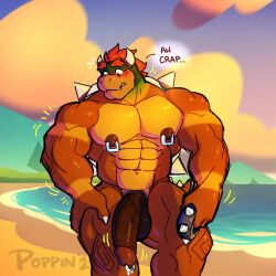 anthro balls beach big_balls big_muscles big_penis bodily_fluids bowser bracelet brown_balls brown_body brown_penis brown_scales claws countershade_torso countershading darkened_genitalia detailed_background dripping father's_day flaccid foreskin genital_fluids genital_piercing genitals green_body green_skin hair hi_res holidays horn huge_cock jewelry koopa male male_only manly mario_(series) motion_lines mountain muscular muscular_male nintendo nipple_piercing nipple_ring nipples orange_body orange_scales penis penis_piercing piercing poppin precum precum_drip prince_albert_piercing red_eyes red_hair scales scalie sea seaside sharp_teeth shell solo spiked_bracelet spiked_shell spikes spikes_(anatomy) standing sunset suntan sweat tan_line teeth thick_thighs video_games water