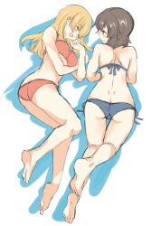 2girls abenattou barefoot bikini blonde_hair blonde_hair caesar_(girls_und_panzer) carpaccio duo duo_focus feet female female_only full_body girls_und_panzer swimsuit toes