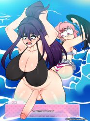 1futa 1girls accidental_exposure ass assisted_exposure balls beach big_breasts big_penis bikini bikini_bottom_removed bottomless breasts clothed clothing dialogue dickgirl doki_doki_literature_club duo embarrassed embarrassed_nude_futa erection female futa_with_female futanari huge_breasts huge_cock huge_penis human intersex large_ass light-skinned_female light-skinned_futanari light_skin mostly_nude naked naked_futa naked_futanari natsuki_(doki_doki_literature_club) no_panties nude nude_futa nude_futanari panties_removed panties_stolen penis pink_eyes pink_hair ponytail public purple_eyes purple_hair scocks4you standing swimsuit text text_box thick_thighs wide_hips yuri_(doki_doki_literature_club)