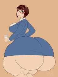 1girls ass_bigger_than_body ass_bigger_than_breasts ass_bigger_than_head ass_bigger_than_torso big_breasts brown_hair caked_up coffee dumptruck_ass enormous_ass fat_ass fat_thighs gigantic_ass glasses green_eyes huge_ass huge_breasts hyper hyper_ass looking_at_viewer looking_back madeline_(sweetscentedcrescent) massive_ass office_clothes office_lady red_glasses short_hair smile sweetscentedcrescent tagme thick_thighs underass wide_hips