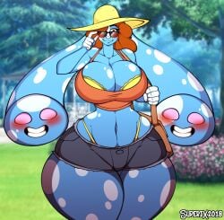 1girls 2018 4k absurd_res amber_eyes anthro artist_name belly_button big_breasts blue_body blue_fur blush bottomwear bra breast_squish breasts brown_hair cleavage cleavage_overflow clothed clothing crop_top curvaceous curvy curvy_body curvy_female curvy_figure cutoffs denim denim_clothing detailed_background digital_media_(artwork) eyelashes eyewear female female_focus female_only fingers fur geeflakes_(character) hair hair_over_one_eye hi_res hourglass_figure huge_breasts lagomorph leporid looking_at_viewer mammal midriff monster multicolored_body multicolored_fur navel one_eye_obstructed orange_eyes orange_hair outside purse rabbit sentient_ears shirt short_hair shorts skimpy skimpy_clothes slim_waist small_waist smile solo spots spotted_body spotted_fur squish standing sun_hat sunglasses superix teeth thick_thighs thong thong_above_shorts thong_straps topwear two_tone_body two_tone_fur underwear voluptuous watermark white_body white_fur white_spots wide_hips