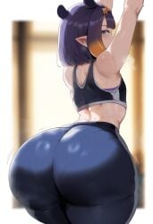 ai_generated ameanon ass big_ass hololive hololive_english hololive_myth huge_ass large_ass leggings ninomae_ina'nis pointy_ears short_hair sports_bra sportswear stretching sweat thick_thighs virtual_youtuber vtuber workout workout_clothes yoga_pants