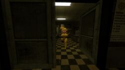 chica_(cally3d) chica_(fnaf) chiku chiku_(cryptia) embarrassed_female embarrassed_nude_female exposed_breasts five_nights_at_freddy's large_breasts running