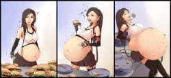 1girls belly belly_stuffing big_belly big_breasts black_hair bloated bloated_belly breasts burger casualobsessive comic empty_plates female final_fantasy final_fantasy_vii food hand_on_belly large_belly nipple_bulge overeating overweight plates sequence stuffed stuffed_belly stuffing tifa_lockhart