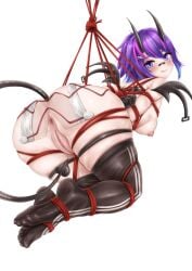 anus ass ass_focus big_ass breasts feet female female_only hanging horns leggings melody_(projektmelody) projektmelody purple_hair pussy restrained small_breasts succubus tail tied_up virtual_youtuber vshojo vtuber