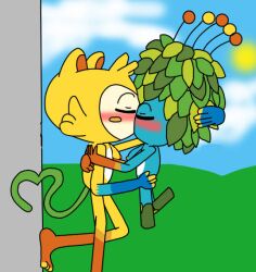 2016_rio_olympics anthro blush ibispaint kissing tagme tom_(mascot) vinicius_(mascot)