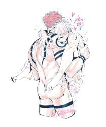 2boys backsack bigger_male bigger_penetrating_smaller demon femboy fucked_into_submission fucked_senseless fucked_silly gay gay_domination gay_sex huge huge_cock huge_male jujutsu_kaisen male/male male_focus male_penetrating_male pink_hair ryoumen_sukuna_(jujutsu_kaisen) satoru_gojo size_difference smaller_male stand_and_carry_position standing standing_sex transparentpot twinks white_hair