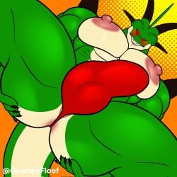 5_fingers abs alien antennae_(anatomy) anthro anus ass big_butt big_muscles big_pecs black_nails blush bottomwear bulge claws clothed clothing colored_nails digital_media_(artwork) dragon dragon_ball dragon_ball_z fingers genitals green_body green_skin grumpyfloof hi_res horn humanoid humanoid_genitalia looking_at_viewer male male_focus male_only muscular muscular_anthro muscular_male mythological_creature mythological_scalie mythology nails nipples pecs pink_nipples porunga porunga_(character) red_eyes scalie simple_background solo solo_male spread_butt spread_legs spreading tail teeth text thong underwear