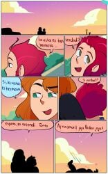 2024 2boys absurd_res brawl_stars buster_(brawl_stars) colt_(brawl_stars) comic comic_page couple dialogue duo eyebrows_visible_through_hair gay green_eyes heart hi_res highres homosexual looking_at_another male male_only nahu600 outdoors red_hair redhead sky smile spanish_dialogue spanish_text sunglasses_removed supercell text video_games