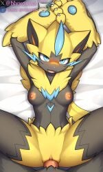 ai_generated artist_name blush breasts cat_ears fur furry furry_female nyxoria open_legs paws pokemon pokemon_(species) pokephilia vagina zeraora