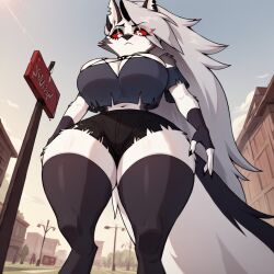 1girl 1girls ai_generated big_breasts cleavage curvy female female_only furry furry_only hellhound helluva_boss intimidating large_breasts looking_at_viewer loona_(helluva_boss) thick_thighs thin_waist voluptuous wide_hips yodayo