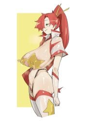 2d 2d_(artwork) 2d_artwork areolae ass breasts female hair huge_breasts leebo_(leeboxxx) panties pony_hair pubes pubes_exposed red_hair red_pubes red_pubic_hair see-through see-through_clothing see-through_shirt smile solo space_yoko tagme tengen_toppa_gurren_lagann yellow_eyes yoko_littner