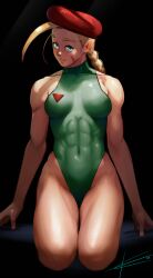 1girls abs blonde_hair blue_eyes braid braided_ponytail cammy_white eltonel female female_only fully_clothed leotard long_hair looking_at_viewer medium_breasts muscular muscular_female navel ponytail sideboob skin_tight solo street_fighter thighs