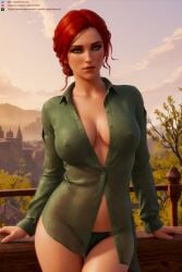 ai_generated breasts female light-skinned_female looking_at_viewer lv1aialchemist nipples_visible_through_clothing panties red_hair solo the_witcher_(series) the_witcher_3:_wild_hunt triss_merigold