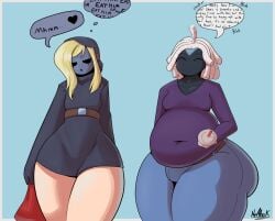 2boys adam_(mobiustheice) belly big_ass blonde_hair bob-omb chubby chubby_male dress femboy femboy_only hipattack hoodie huge_ass humanoid imminent_vore jeans male_only male_pred male_prey mask pike_(hipattack) shirt short_dress shy_guy super_mario_bros. thick_thighs white_hair wide_hips