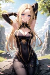 1female 1girls ai_generated alpha_(the_eminence_in_shadow) armpits big_breasts blonde_hair blonde_hair_female blue_eyes blue_eyes_female breasts commentary_request elf elf_ears elf_female elf_girl english_commentary female female_only hi_res highres kage_no_jitsuryokusha_ni_naritakute! light-skinned_female light_skin mixed-language_commentary outdoors outside pointy_ears solo solo_female the_eminence_in_shadow very_high_resolution