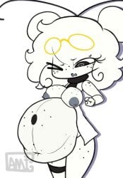 absorption ambiguous_prey animated animation anthro big_belly big_breasts camigz female_pred flat_chest hammerspace_belly hammerspace_vore implied_vore light_skin mp4 nipples no_sound oc original_character same_size smug_pred soft_vore squirming tagme tight_fit video vore