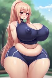 1girls ai_generated cummoe curvaceous curvy gigantic_breasts huge_ass huge_breasts original_character outside puffy_nipples thick_thighs