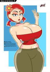 big_breasts breasts brown_eyes cartoon_network huge_breasts red_dress red_hair red_head red_lipstick sexy_female total_drama_island zoey_(tdi)