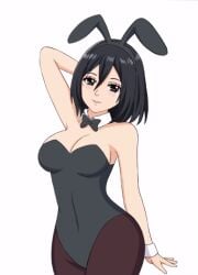 attack_on_titan black_hair bunny_ears bunnysuit cleavage cosplay hfxpins mikasa_ackerman shingeki_no_kyojin