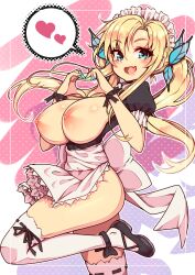 blonde_hair blue_eyes boku_wa_tomodachi_ga_sukunai breasts_out female_focus heart_hands large_breasts long_hair looking_at_viewer maid maid_uniform open_clothes sena_kashiwazaki virus-g