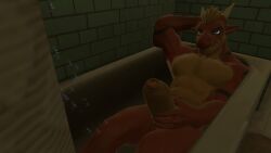 anthro bath bathtub delga erection furry holding_penis m.u.g.e.n male naked nude red_body scalie solo_male vrchat vrchat_avatar