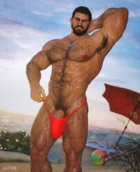 1boy abs arm_up armpit_hair balls bara beach beard black_hair body_hair chest_hair chris_redfield daddy dilf eight_pack erection erection_in_thong erection_pushing_thong erection_under_thong facial_hair gay hairy hairy_armpits hairy_arms hairy_chest hairy_legs hairy_male hairy_thighs hand_behind_head human human_only male male_focus male_nipples male_only manly mature mature_male muscular muscular_arms muscular_male muscular_thighs necklace nipples one_eye_closed outdoors outside pecs pectorals penis penis_peek pose posing pubic_hair realistic red_thong resident_evil silver_necklace smiling solo solo_focus solo_male standing sweat sweating sweaty thick_penis thick_thighs thong thong_only toned toned_body toned_male video_games wink winking winking_at_viewer zireael