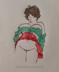 belly belly_button bernard_black big_breasts black_books chubby chubby_male cuntboy cuntboy_only dylan_moran green_eyes green_shirt holding_skirt male male_only manpussy pussy red_skirt traditional_art traditional_drawing_(artwork) tummy