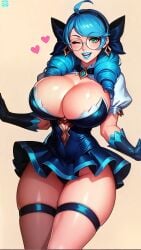ai_generated big_breasts blue_eyes blue_lips blue_lipstick breasts cleavage cowboy_shot dress female female_focus female_only firm_breasts focus glasses gloves gwen_(league_of_legends) hair_ribbon heart hourglass_figure huge_breasts large_breasts league_of_legends light light-skinned light-skinned_female light_blue_hair light_body light_skin lighting lipstick long_gloves miniskirt no_nipples nsfw one_eye_closed open_mouth pose posing posing_for_picture posing_for_the_viewer riot_games round_breasts round_glasses seducing seduction seductive seductive_body seductive_eyes seductive_gaze seductive_look seductive_mouth seductive_pose seductive_smile shiny shiny_breasts shiny_clothes shiny_hair shiny_skin shiny_thighs short_dress sky4maleja slim_waist smile standing teeth thick_thighs thighhighs