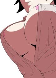 ajin_(sakurai_gamon) big_breasts black_hair boobs_out breasts breasts_out color colored large_boobs large_breasts lips nipples nipples_outside shimomura_izumi
