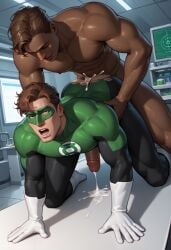 2boys ai_generated anal_sex blacked_male clothed dark-skinned_male dc dc_comics doggy_style gay green_lantern green_lantern_(series) hal_jordan interracial interracial_sex justice_league male male_only ripped_clothing superherosuckerrr