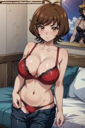 ai_generated aindroidparanoid big_breasts bra breasts brown_eyes brown_hair flashing hips huge_breasts large_breasts mature_female narrow_waist skye_zaizen slim_waist stable_diffusion taller_girl undressed undressing wide_hips yu-gi-oh! yu-gi-oh!_vrains zaizen_aoi