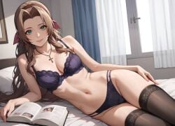 aerith_gainsborough ai_generated brown_hair female final_fantasy final_fantasy_vii final_fantasy_vii_rebirth final_fantasy_vii_remake green_eyes hourglass_figure light-skinned_female lingerie